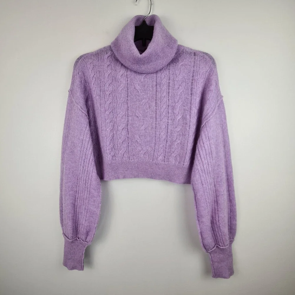 Free‎ People Riviera Cashmere Turtleneck Cropped Oversized Lavender Sweater XS